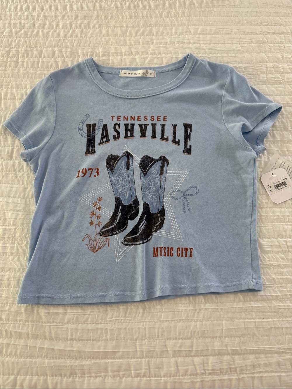 Altar'd State Light Blue Nashville Cowboy Boot Tee